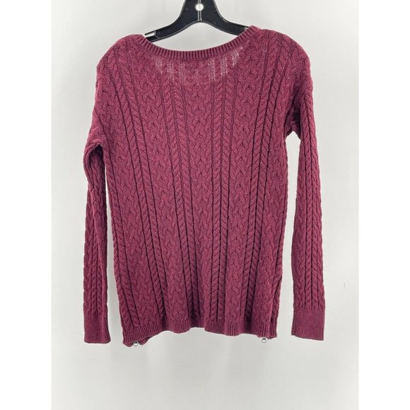 American Eagle Outfitters Burgundy Cable Knit Cardigan Sweater Zippers Size S - Picture 7 of 12
